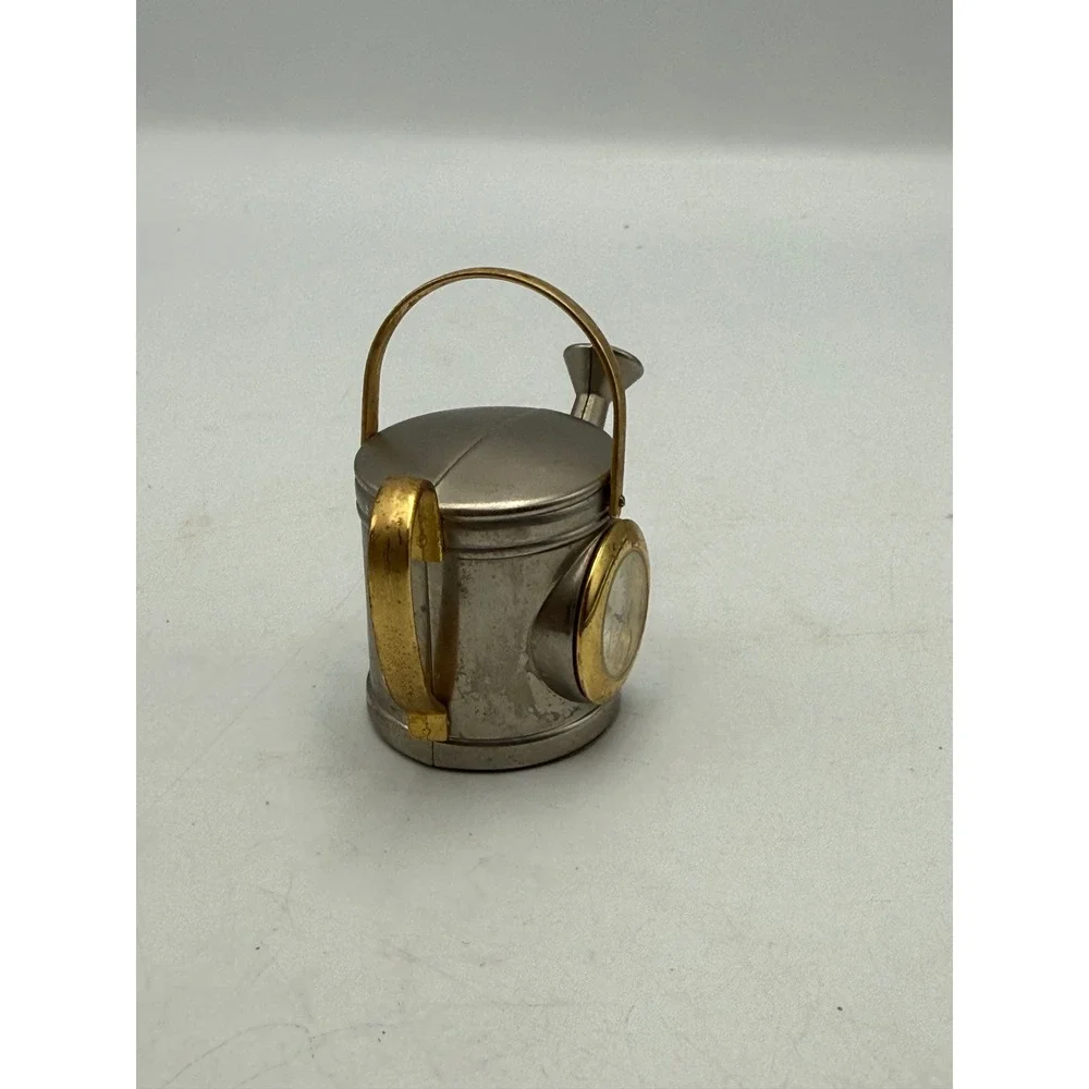 Elgin Miniature Watering Can Desk Clock Quartz Novelty Two Tone Silver Gold